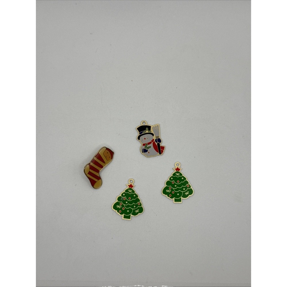 Vintage‎ Christmas Pin And Charms - Snowman Tree Stocking